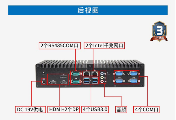 PA视讯网无风扇嵌入式工控机端口.png